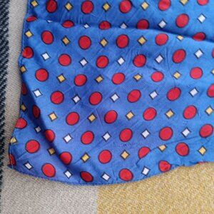 Vintage 1960's Square Scarf Mod Polka Dot Diamond Blue Rayon Slinky 20x20"